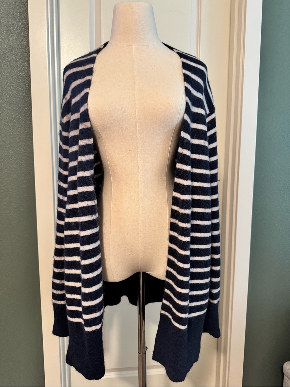 Madewell Navy and White Striped Open-Front Cardigan
